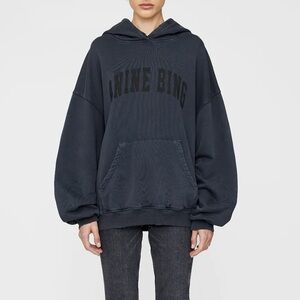 NEW NWT Anine Bing Harvey sweatshirt dark washed Black Hoodie size XXS